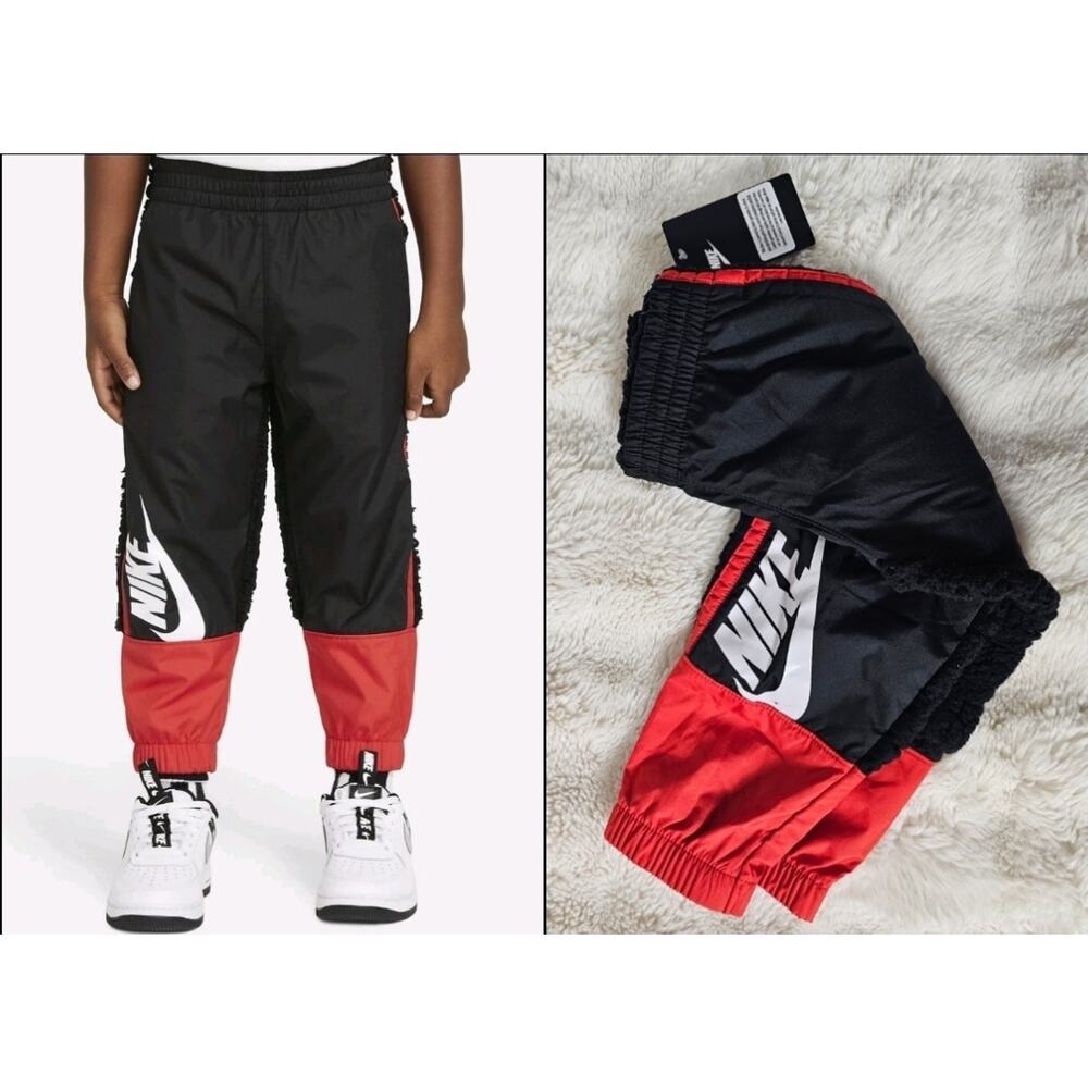 NEW Nike Boys’ Sherpa Colorblock Jogger Pants Black Red University Size 4 XS